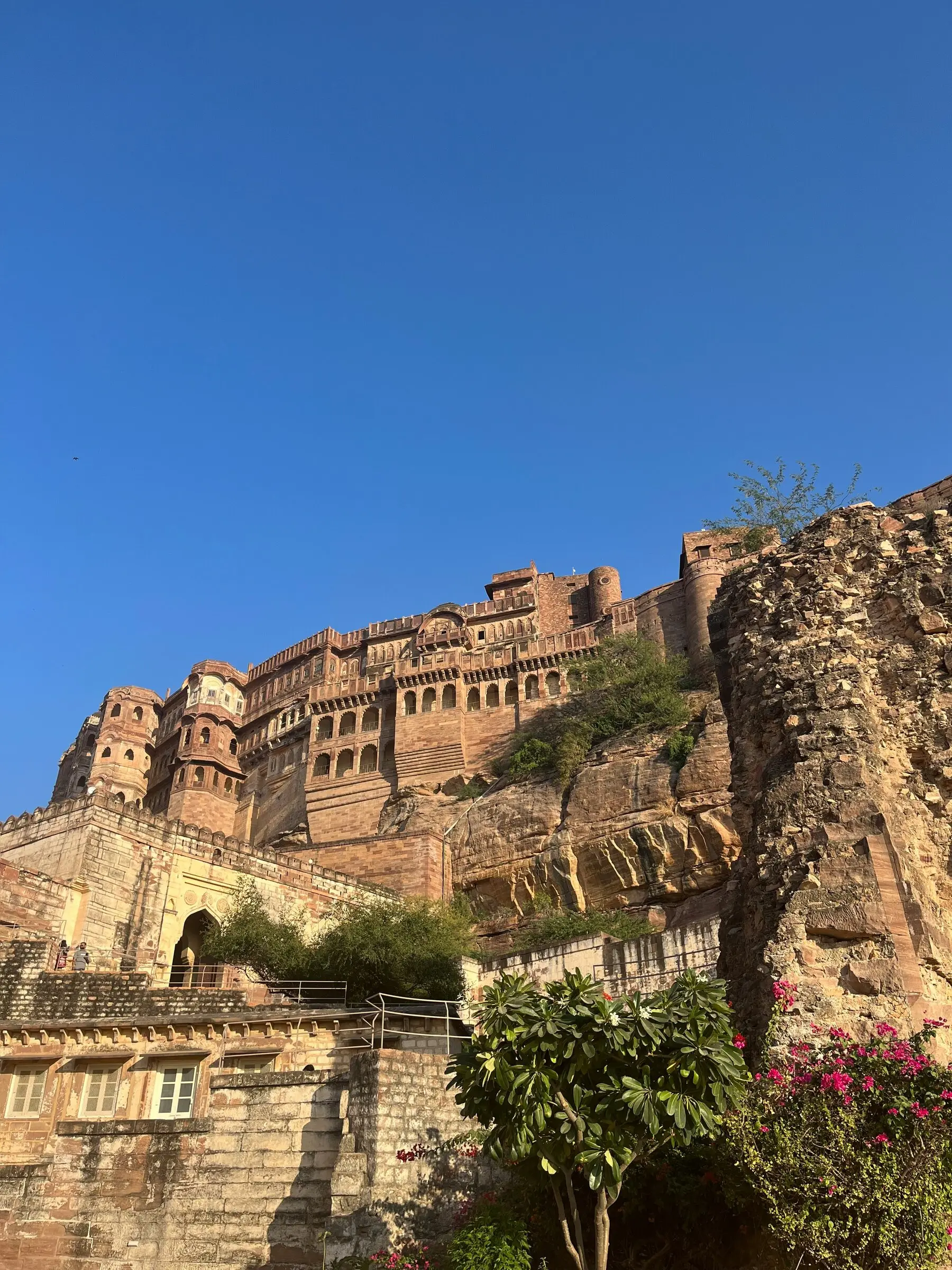 Mehrangarh Fort rising above Jodhpur at dusk