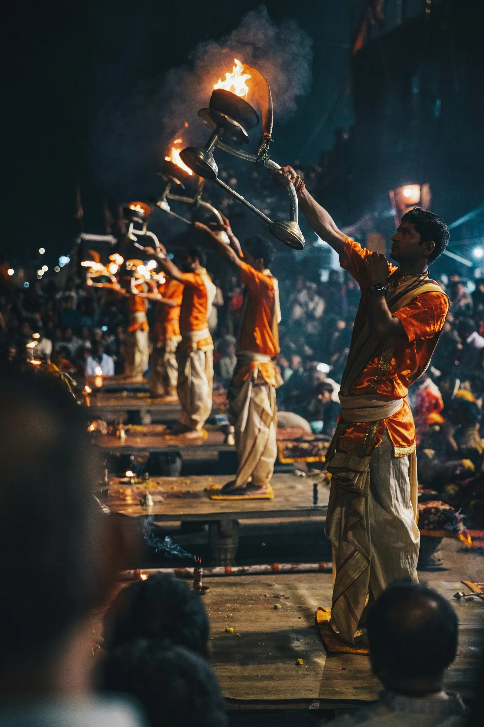 The evening Ganga Aarti ceremony on the ghats of Varanasi